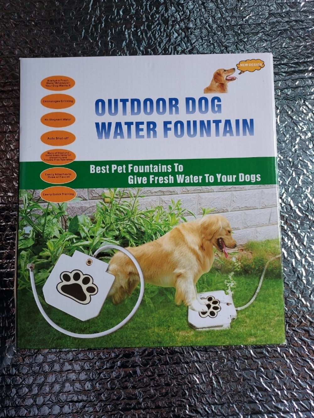 Outdoor Dog Water Fountain Paw Print Automatic Pet Waterer - White